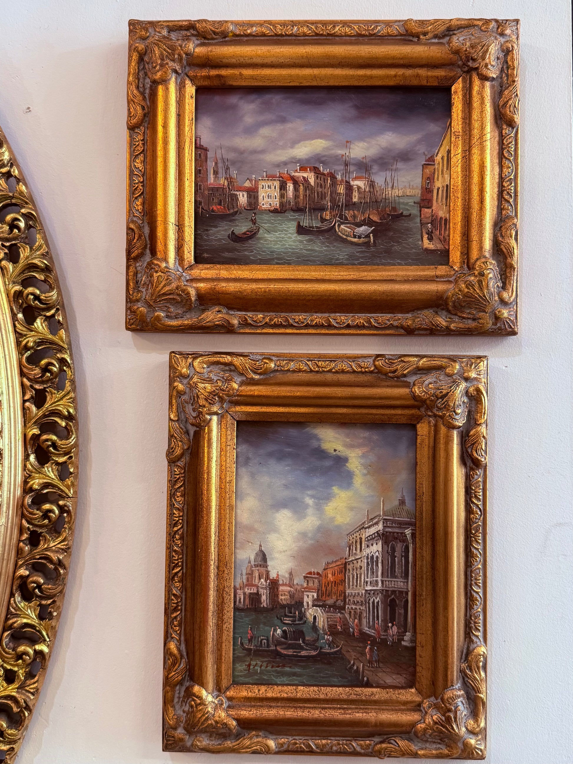 Venetian Canal Views – A Pair of Vintage Oil Paintings