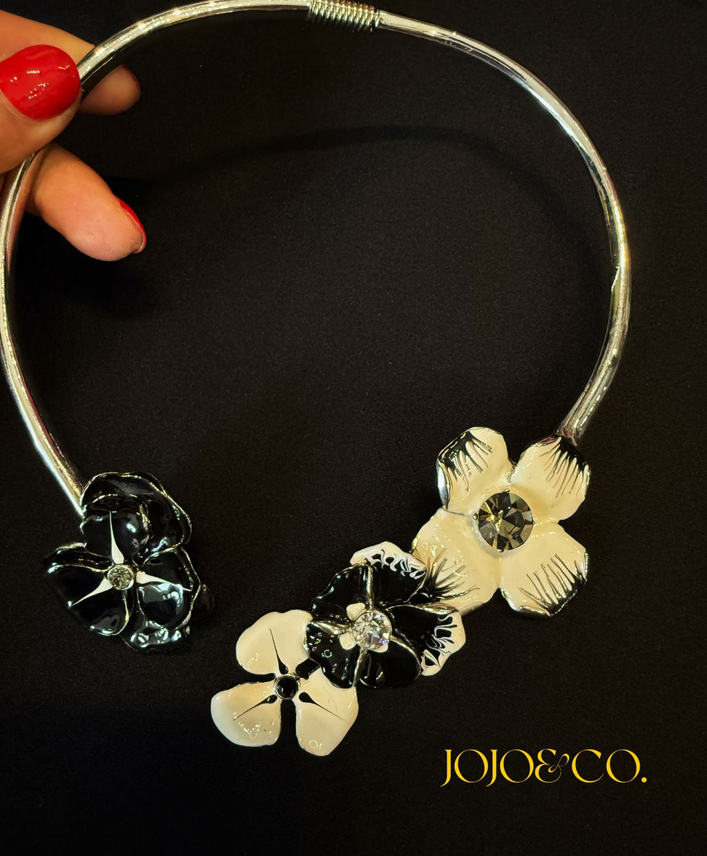 KJL Black & White Floral Enamel Collar