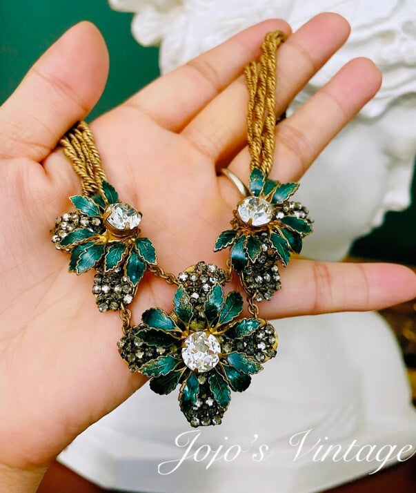 Vintage Miriam Haskell Enamel & Rhinestone Necklace