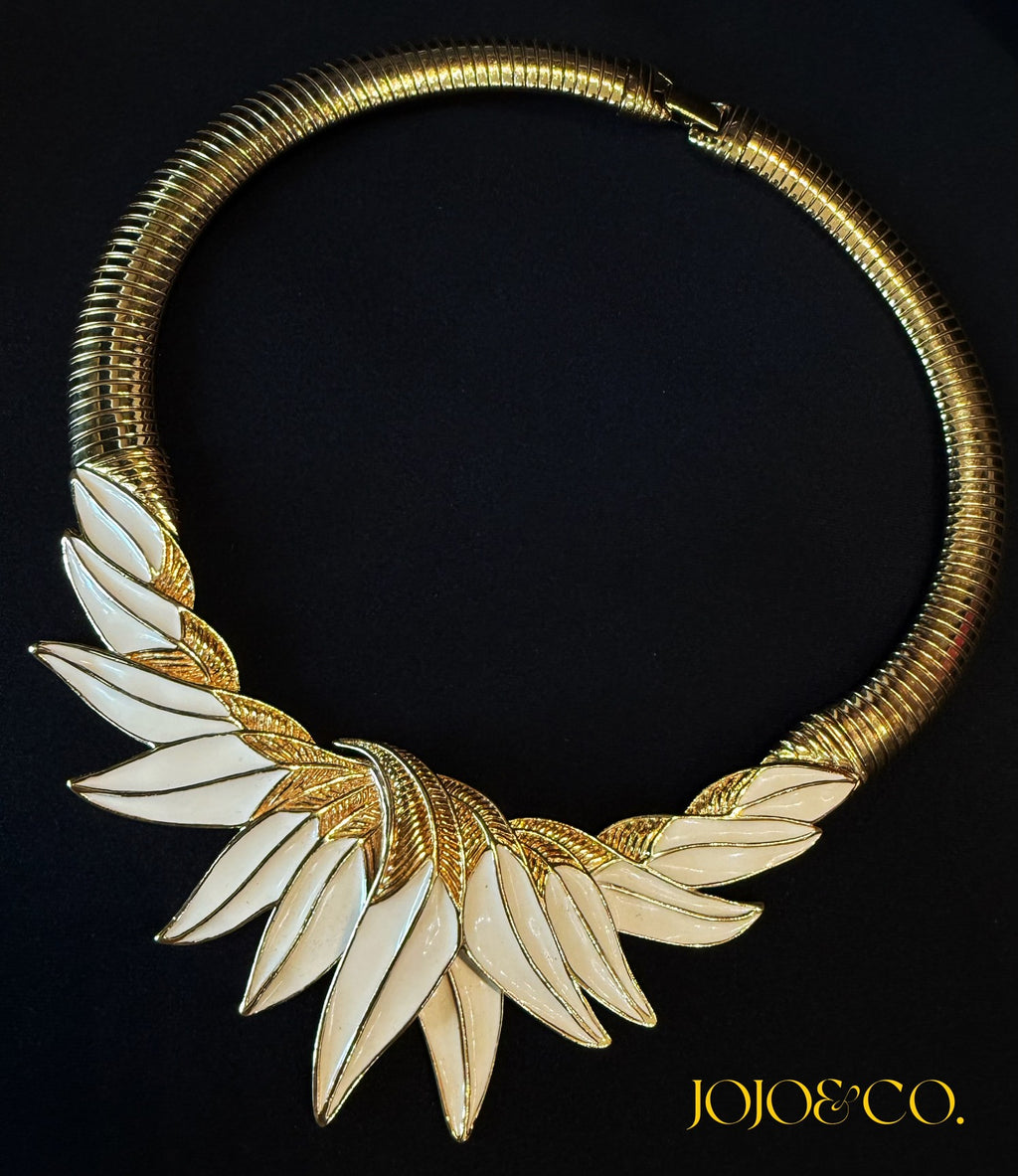 1970s Trifari Enamel Feather Collar