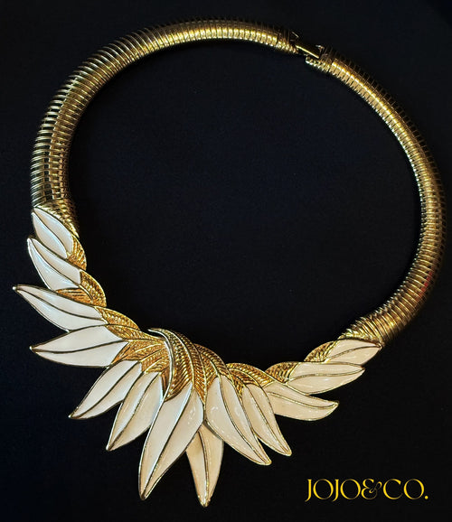 1970s Trifari Enamel Feather Collar
